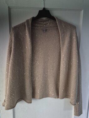 J Jill Sequin Wool Blend Open Front Cardigan Sweater glittered